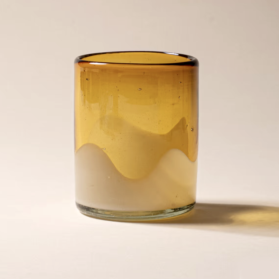 Amber wave handblown recycled glass tumbler