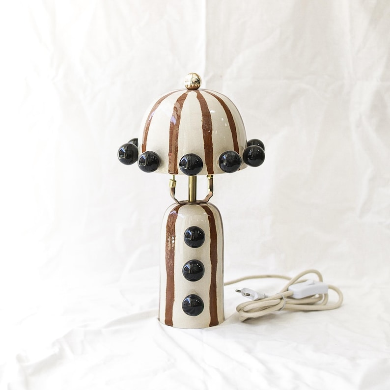 Hand-painted striped ceramic Bombay table lamp